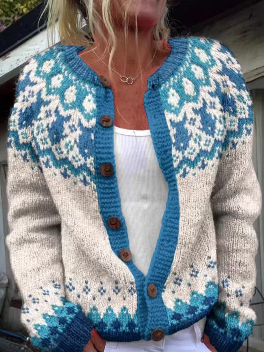 Damski słodki sweter z islandzkim swetrem rozpinany sweter