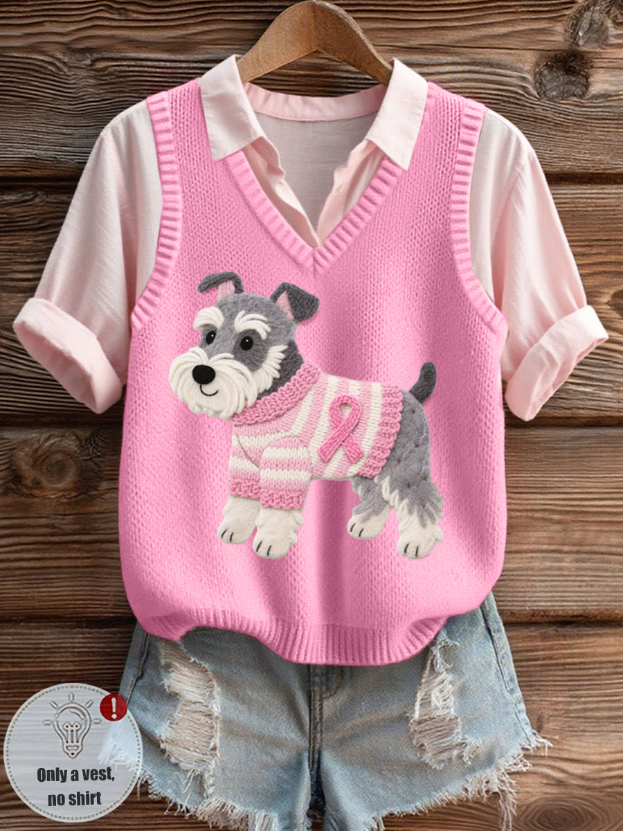 Damski filcowy wzór psa sznaucera Przytulna kamizelka z dzianiny