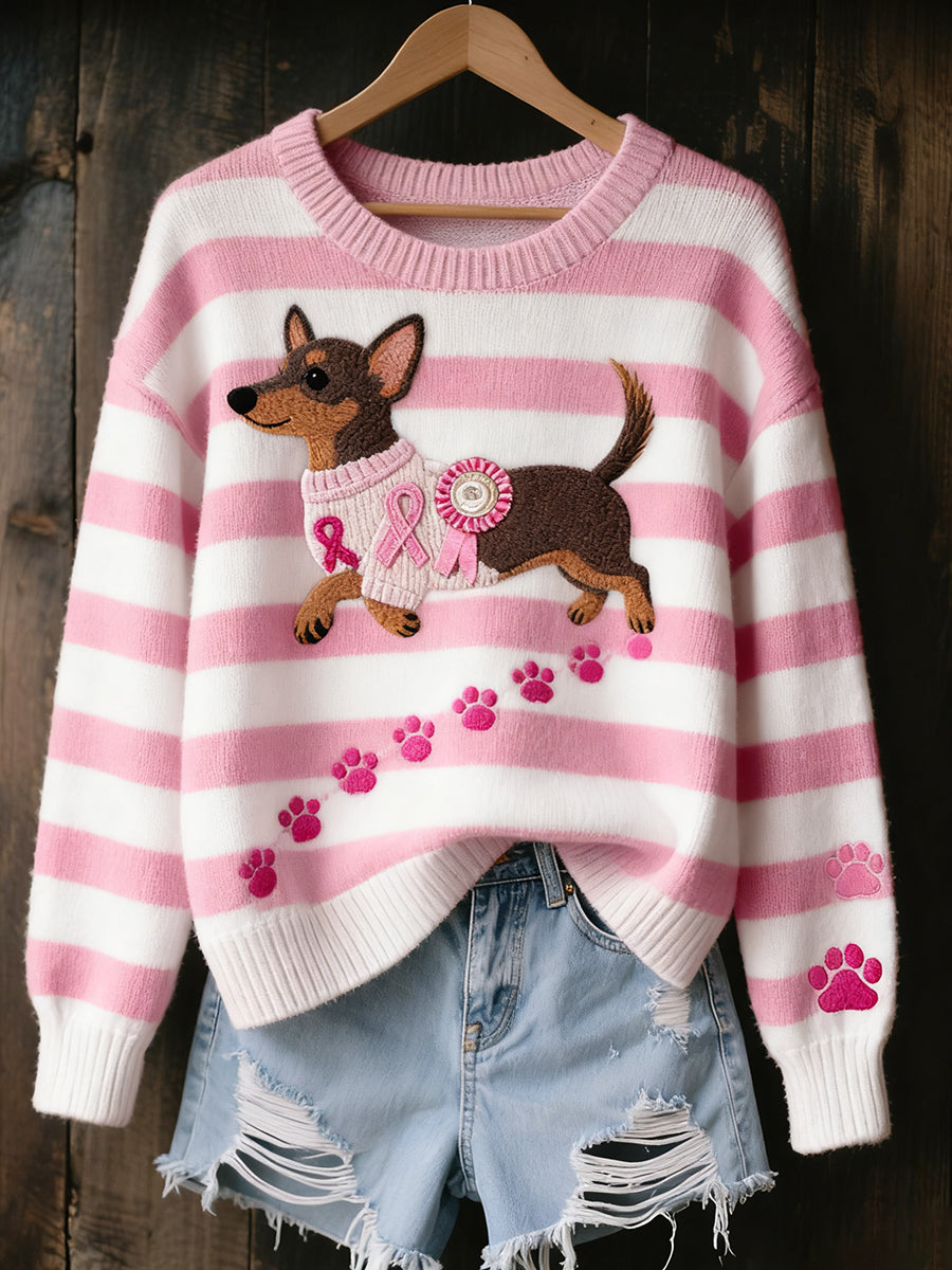 Damski Vintage Art Animal Print Przytulny sweter z dzianiny