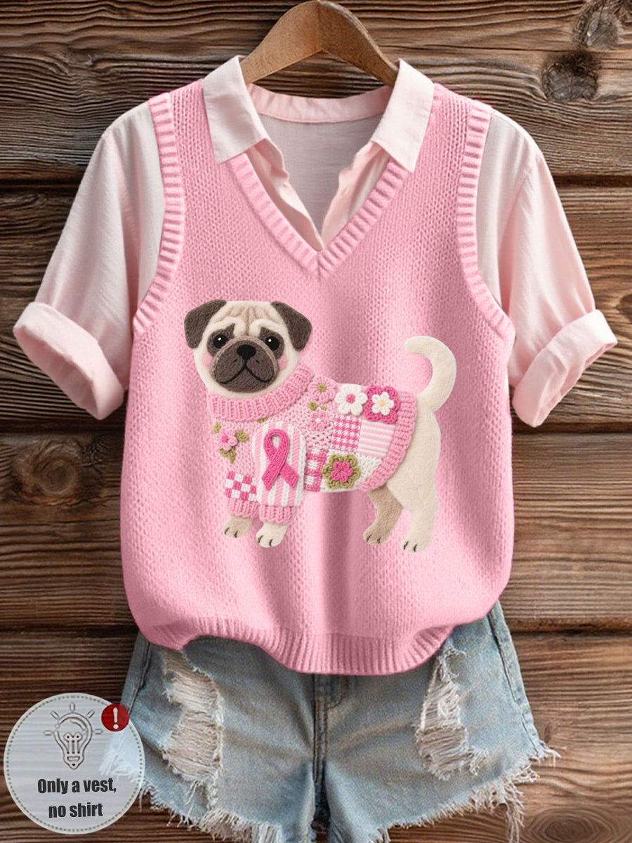 Damska koszulka z filcu w stylu mopsa w stylu przytulnej dzianiny