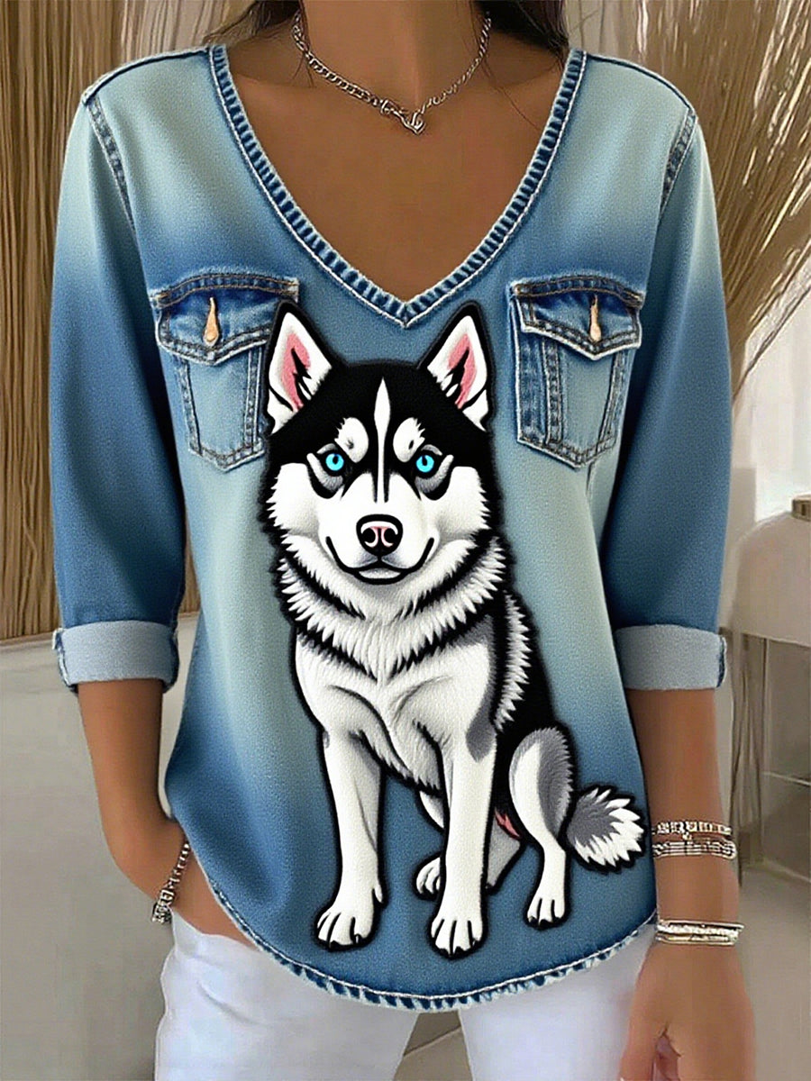 Damski Vintage Animal Print Casual Top