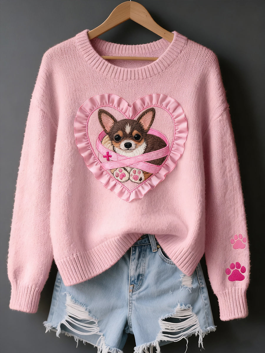 Damski Vintage Art Animal Print Przytulny sweter z dzianiny