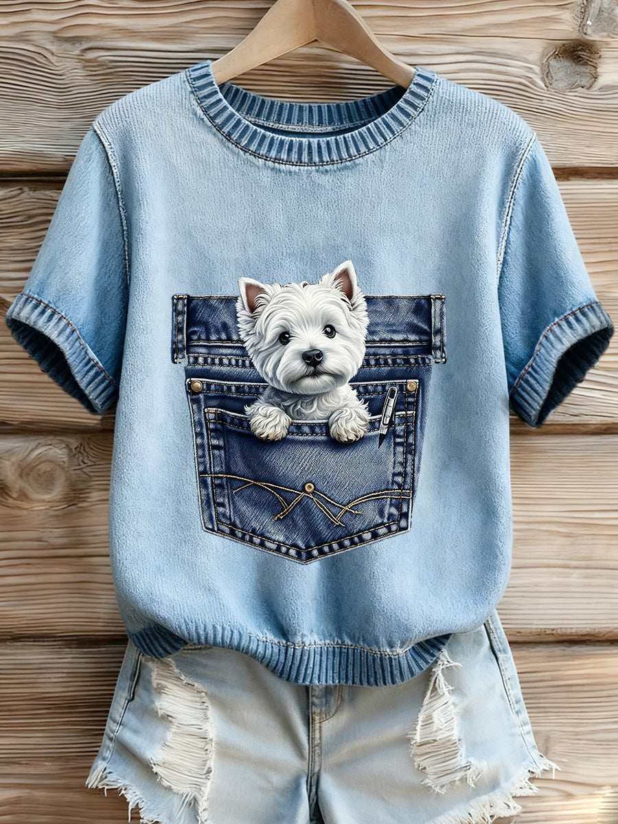 Damska haftowana koszulka z nadrukiem zwierząt