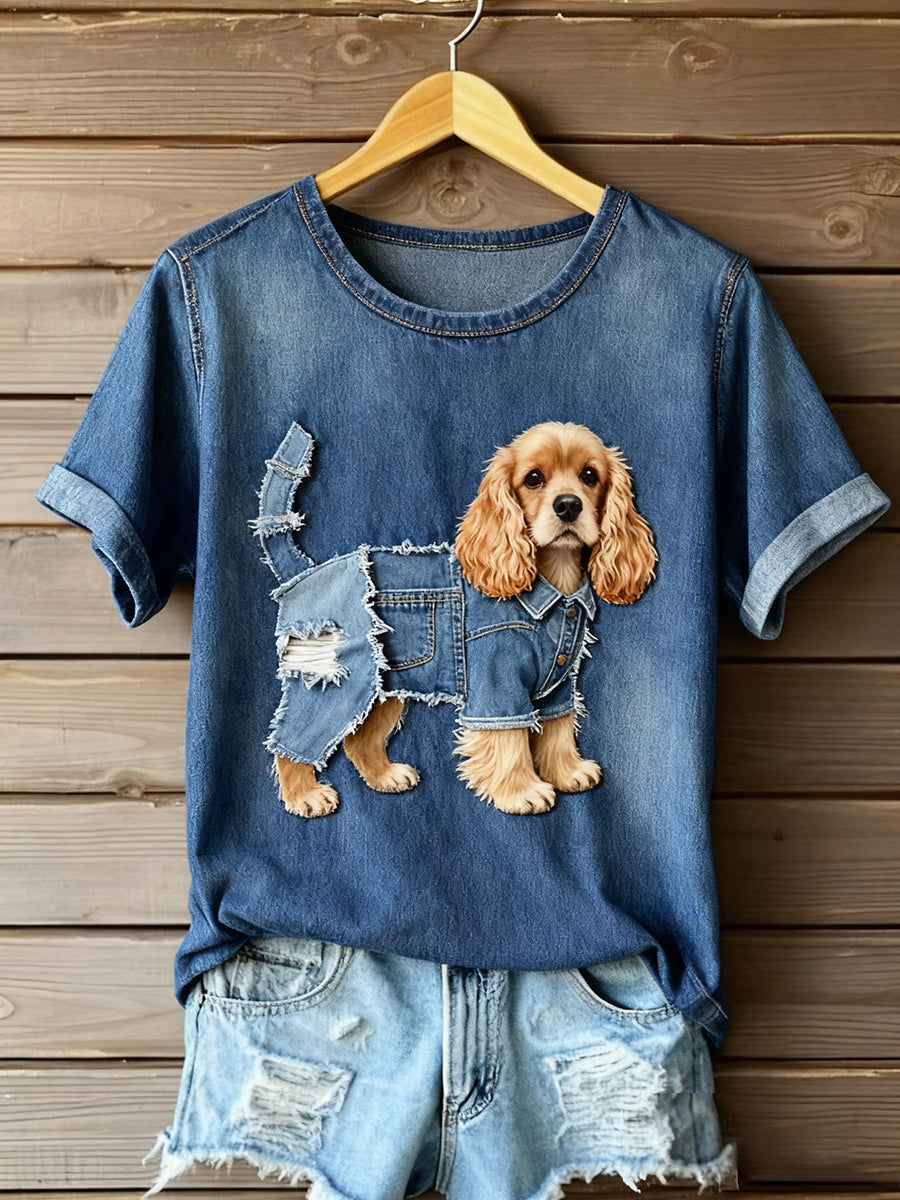 Damska koszulka Art Animal Print Comfort z krótkim rękawem