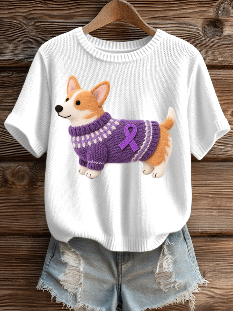 Damski Felt Art Corgi Wzór Przytulny top z dzianiny