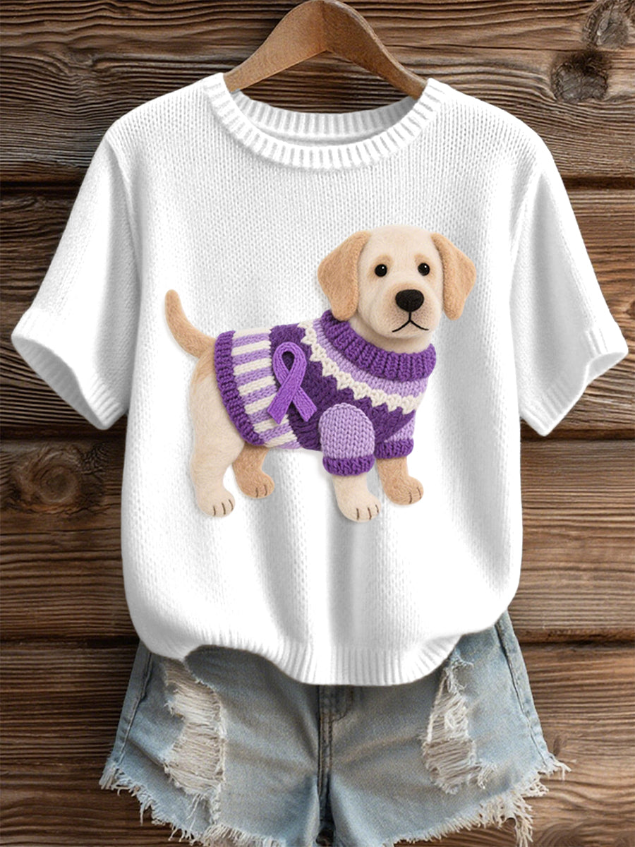 Damski filcowy wzór Labrador pies przytulny top z dzianiny