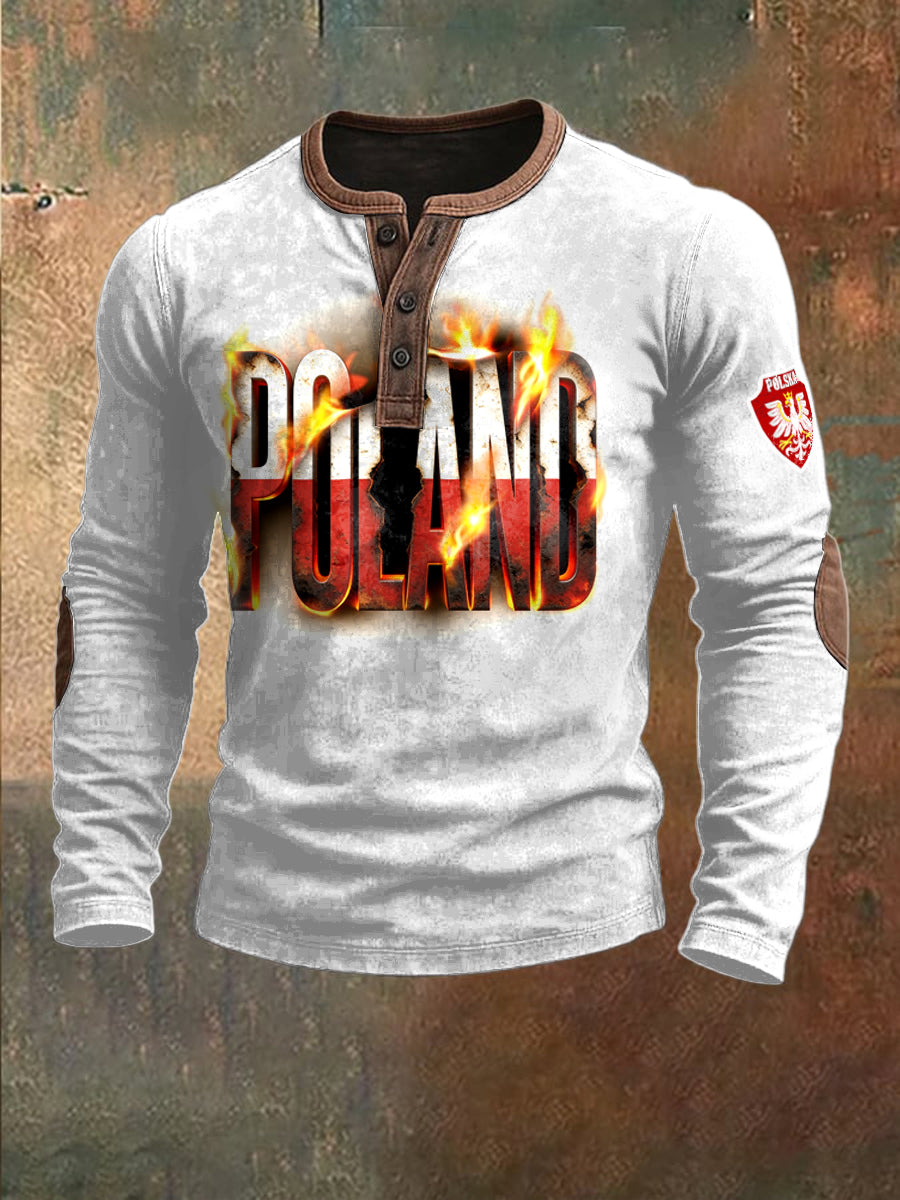 Biała bluza patchworkowa męska Polska z kreatywnym nadrukiem