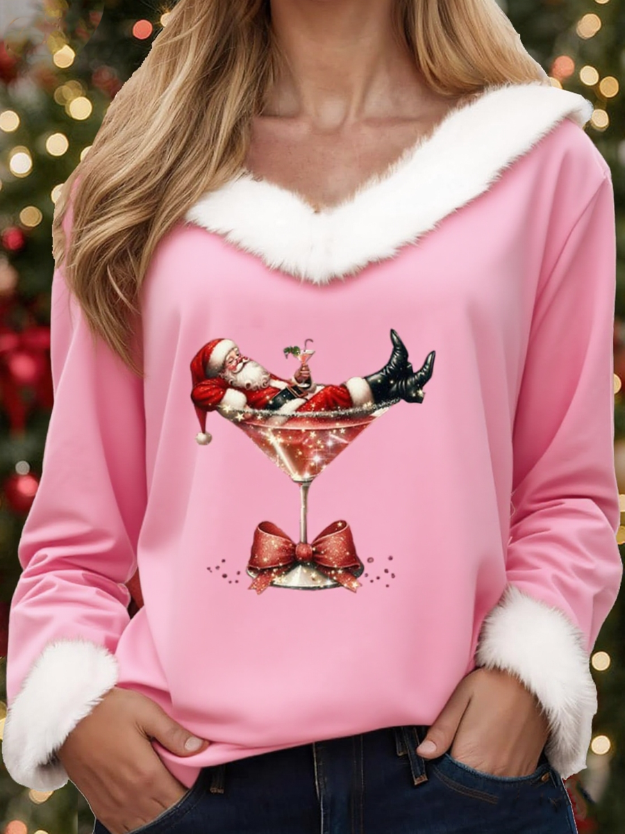 Damski casualowy top z kołnierzykiem bożonarodzeniowym