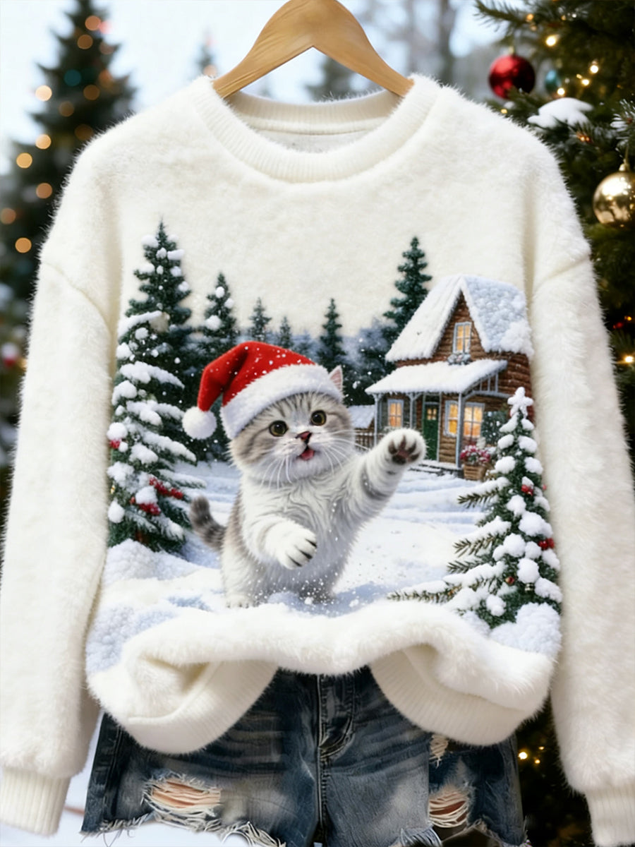 Damski Retro Animal Art Print Wygodny Top flanelowy