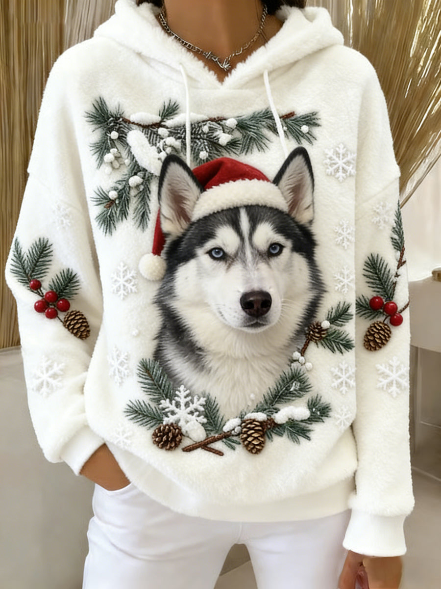 Damska wygodna flanelowa bluza z kapturem Retro Animal Art Print