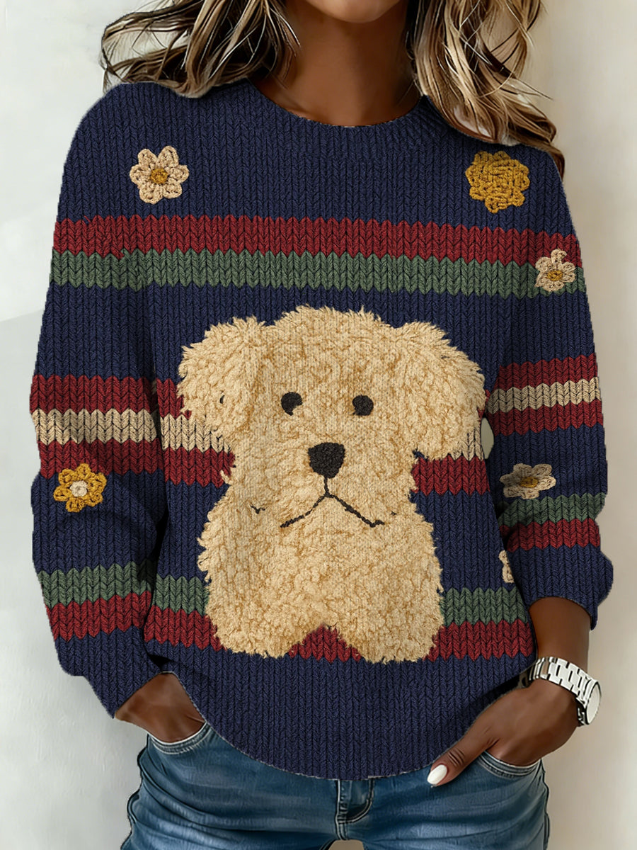 Damski słodki sweter z nadrukiem dla psa