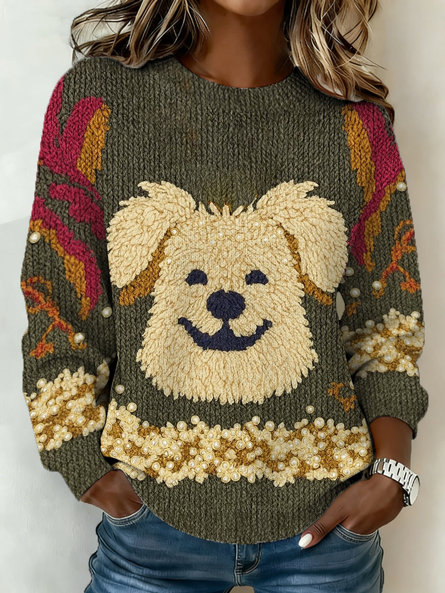 Damski słodki sweter z nadrukiem dla psa