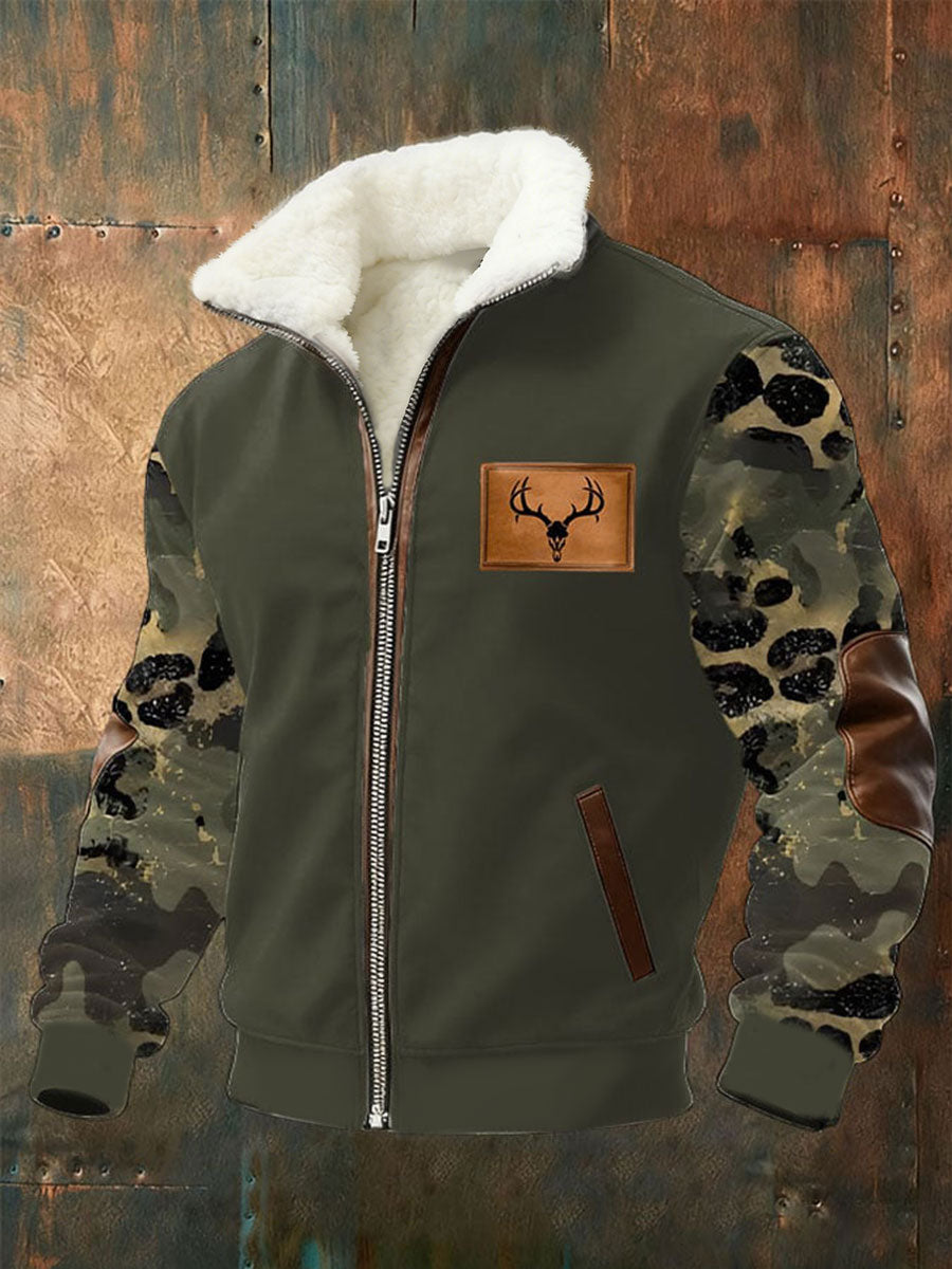 Męska koszula z zachodnim kamuflażem z pluszowym kołnierzem