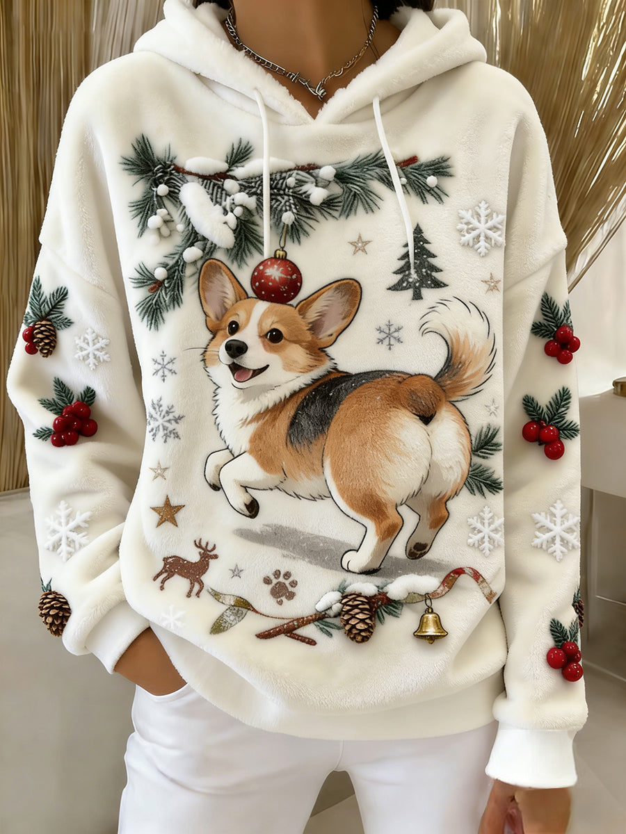 Damska wygodna flanelowa bluza z kapturem Retro Animal Art Print