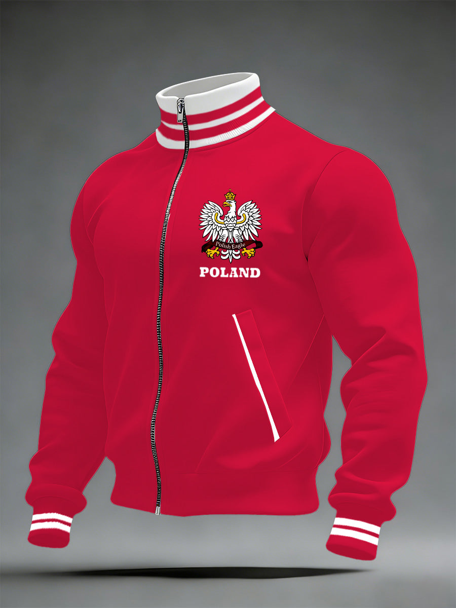 Męska kurtka z długim rękawem w kołnierzu z nadrukiem z polską flagą