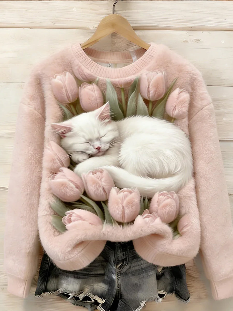 Damski Retro Animal Art Print Wygodny Top flanelowy