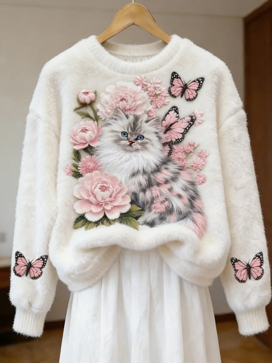 Damski Retro Animal Art Print Wygodny Top flanelowy