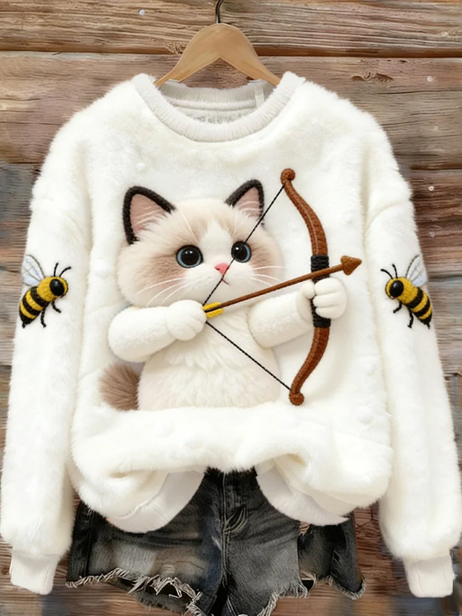 Damski Retro Animal Art Print Wygodny Top flanelowy