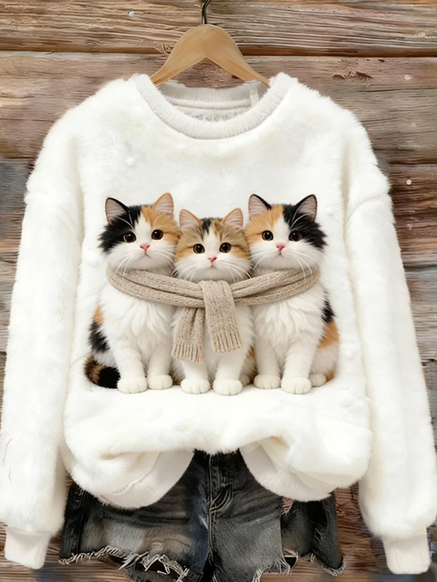 Damski Retro Animal Art Print Wygodny Top flanelowy