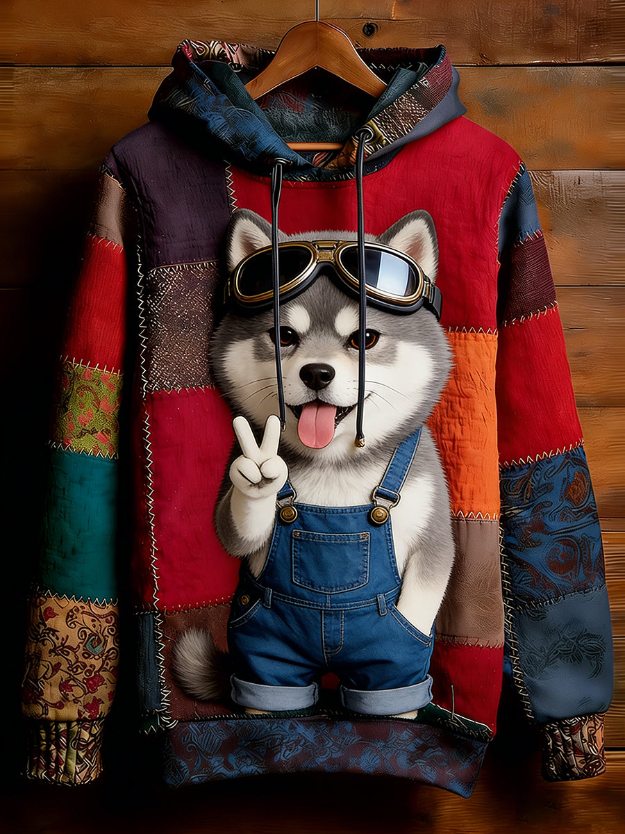 Unisex Retro Animal Art Print Wygodna dorywcza bluza