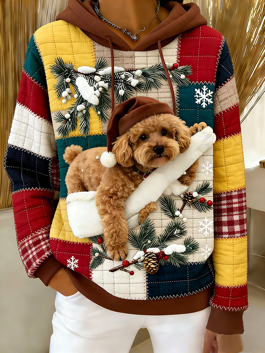 Damska wygodna flanelowa bluza z kapturem Retro Animal Art Print