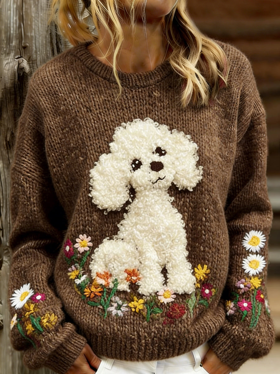 Damski słodki sweter z kwiatowym nadrukiem na co dzień