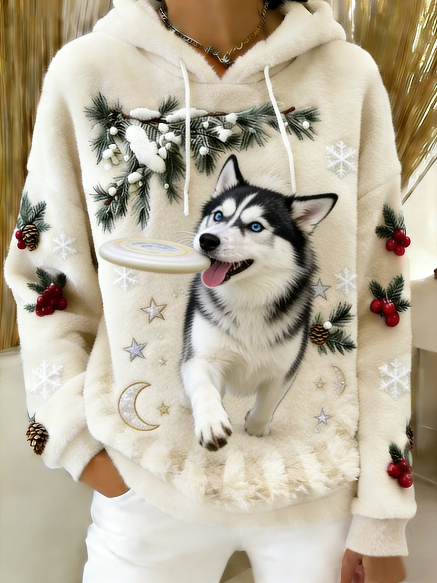 Damska wygodna flanelowa bluza z kapturem Retro Animal Art Print