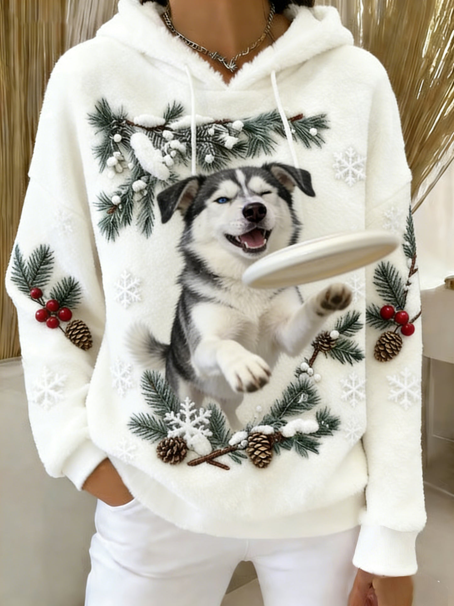 Damska wygodna flanelowa bluza z kapturem Retro Animal Art Print