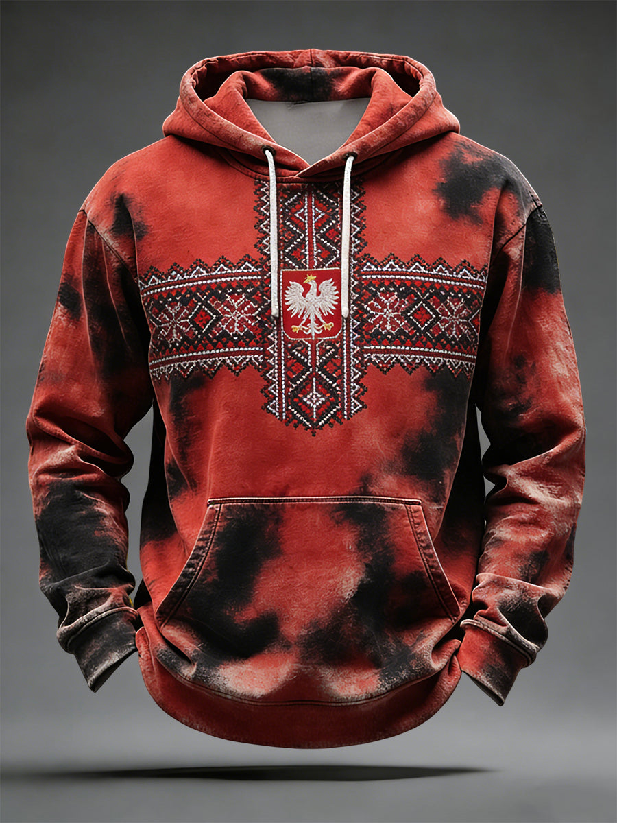 Retro abstrakcyjna, inspirowana etnicznie geometryczna patchwork Casual bluza z kapturem