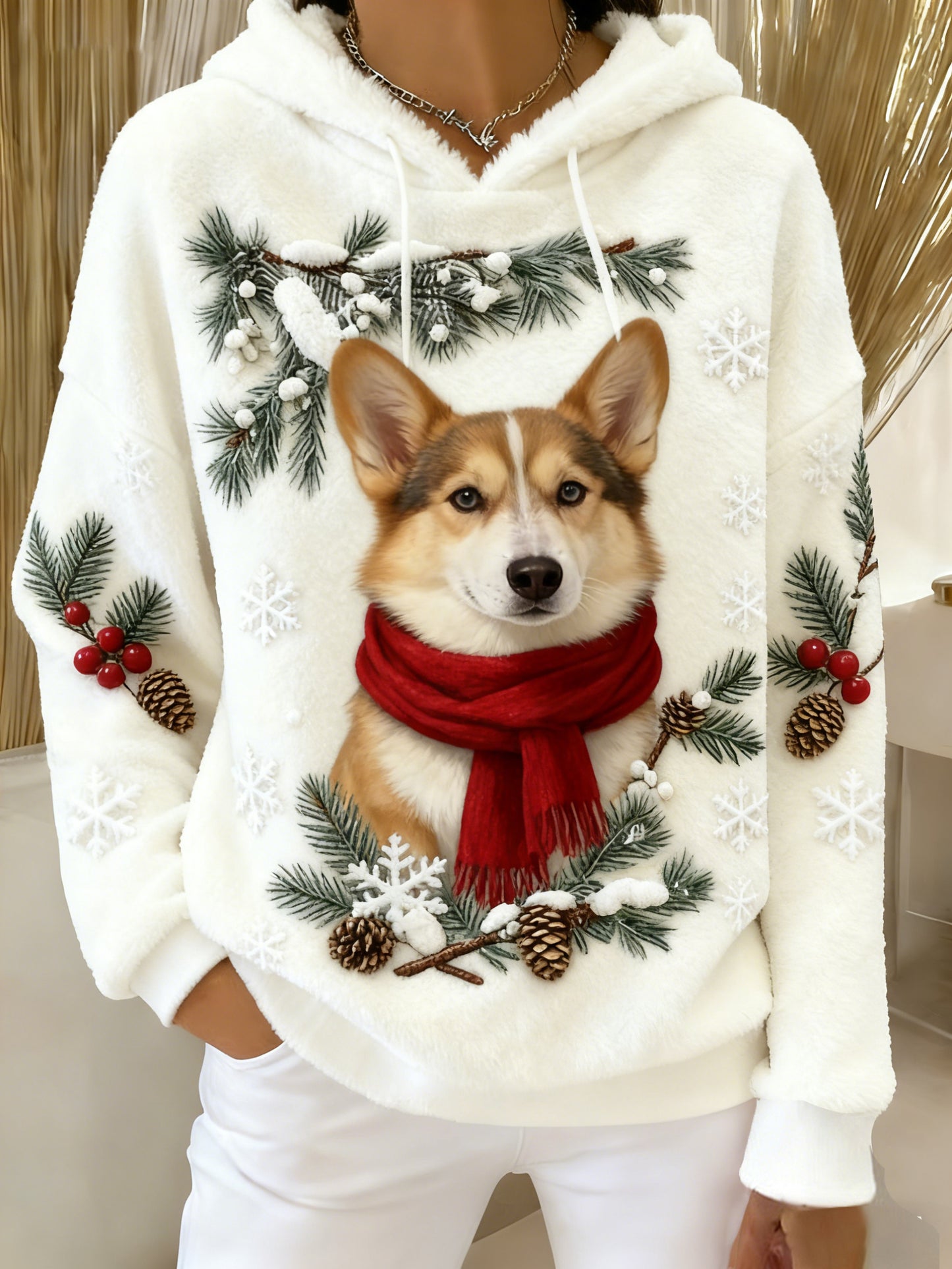 Damska wygodna flanelowa bluza z kapturem Retro Animal Art Print