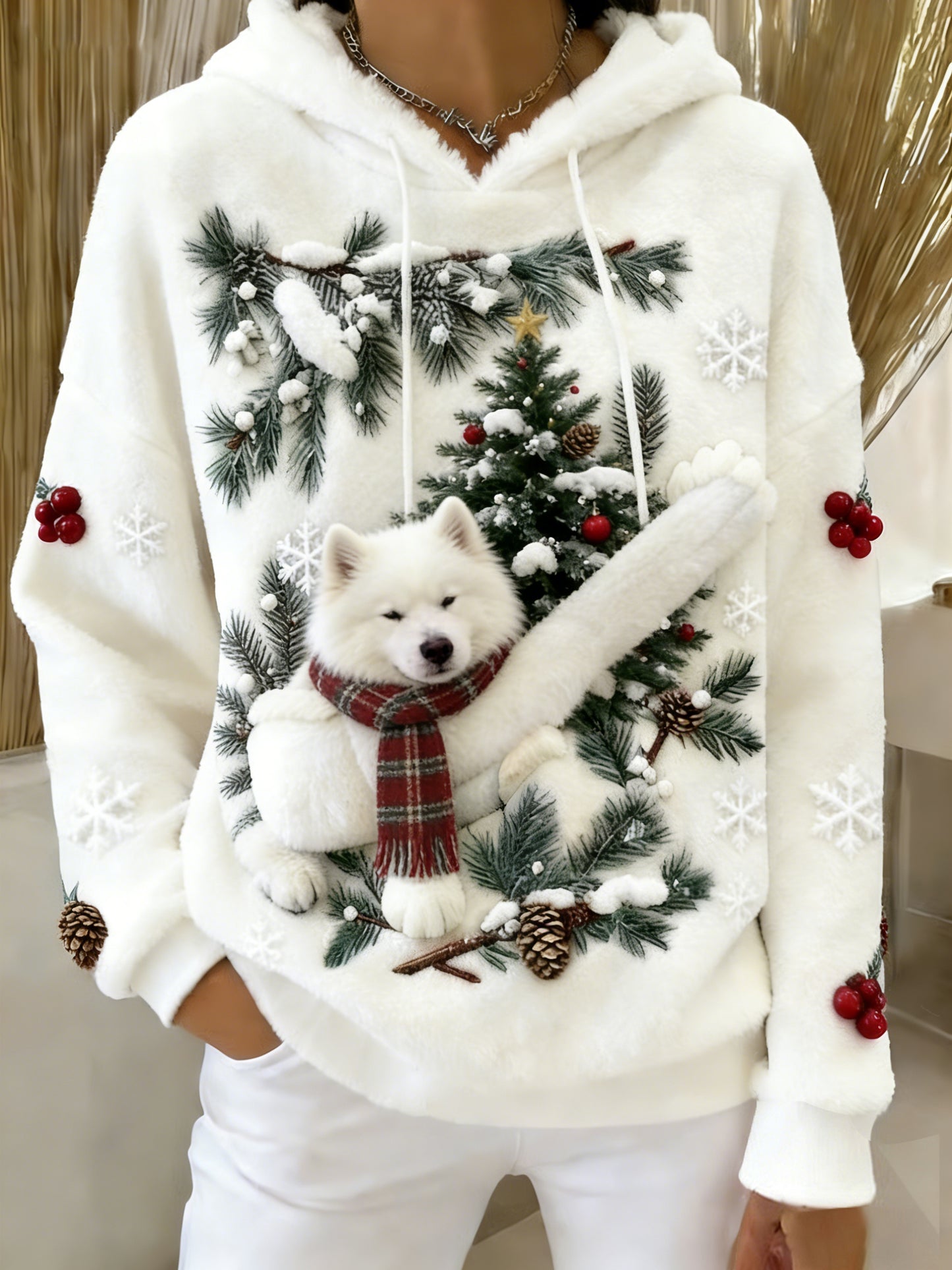 Damska wygodna flanelowa bluza z kapturem Retro Animal Art Print