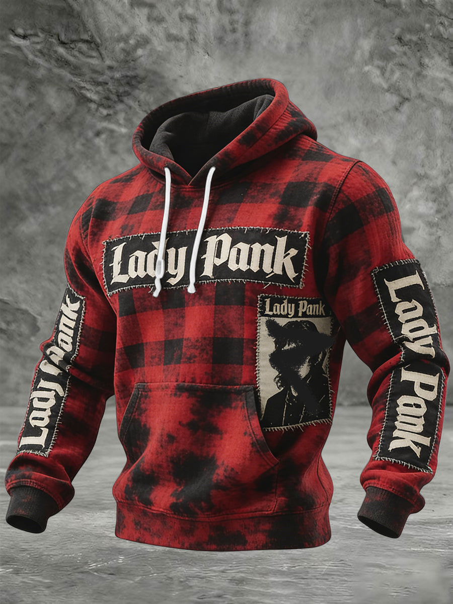 Retro polska bluza z kapturem z kapturem w stylu rockowym Patchwork