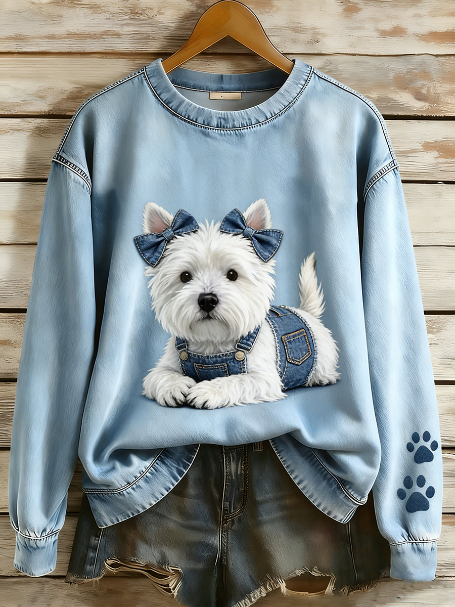 Damska bluza z długim rękawem w stylu retro Patchwork Animal Art Print Casual Comfort