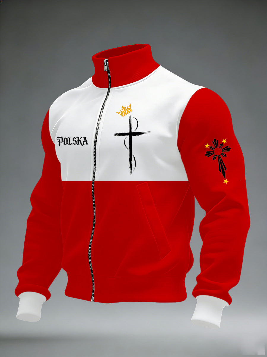 Męska kurtka z długim rękawem z nadrukiem polskiej flagi
