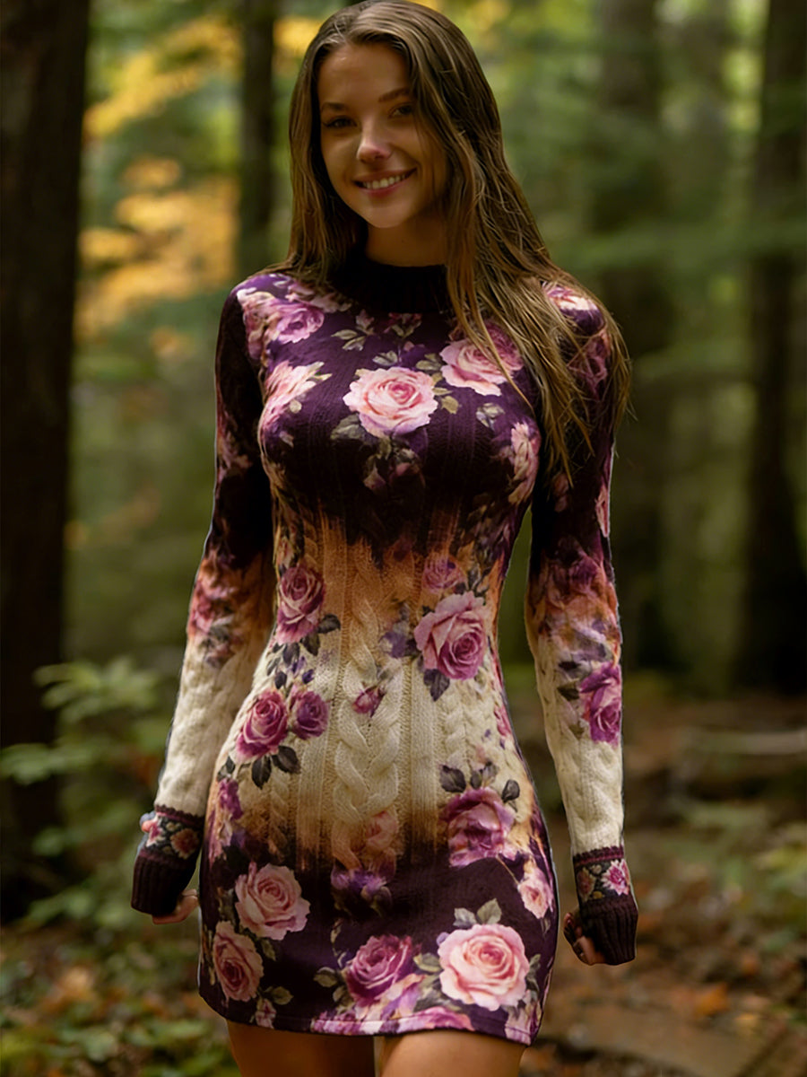 Damski styl etniczny z motywem kwiatowym w stylu vintage Wygodna i elegancka sukienka