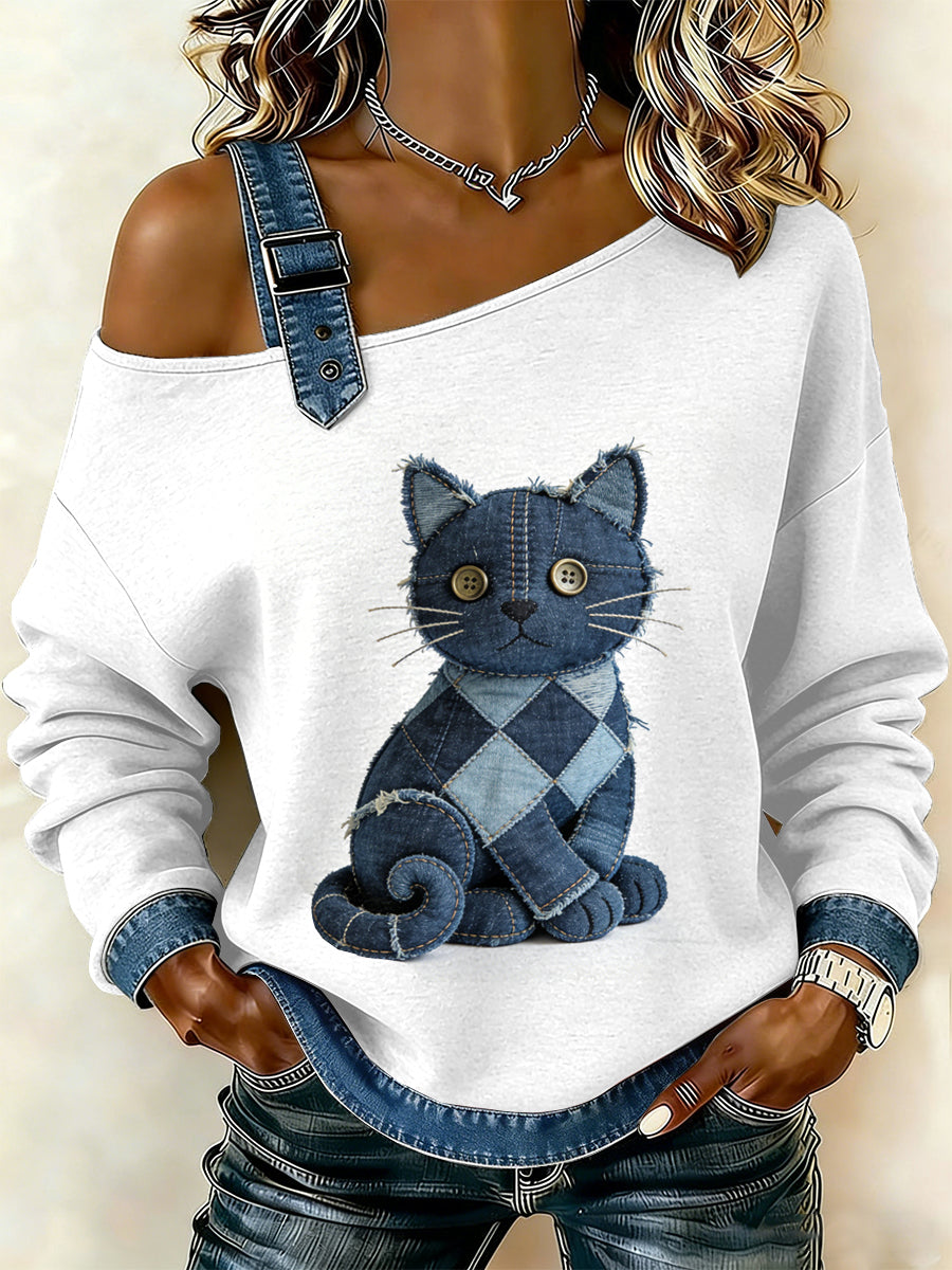 Damska bluza z motywem patchworku w stylu vintage Cat