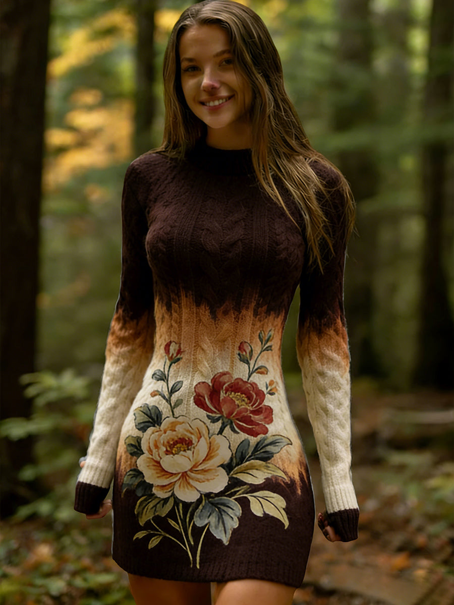 Damski styl etniczny z motywem kwiatowym w stylu vintage Wygodna i elegancka sukienka