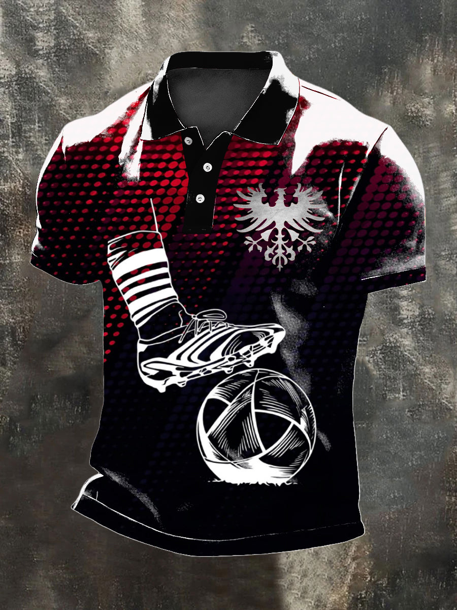 Męska koszulka polo z nadrukiem męskim w kolorze piłki nożnej