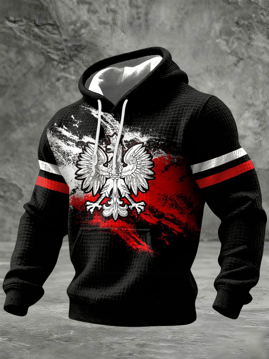 Retro Abstrakcyjny Polski Orzeł Casual Waffle Bluza z kapturem