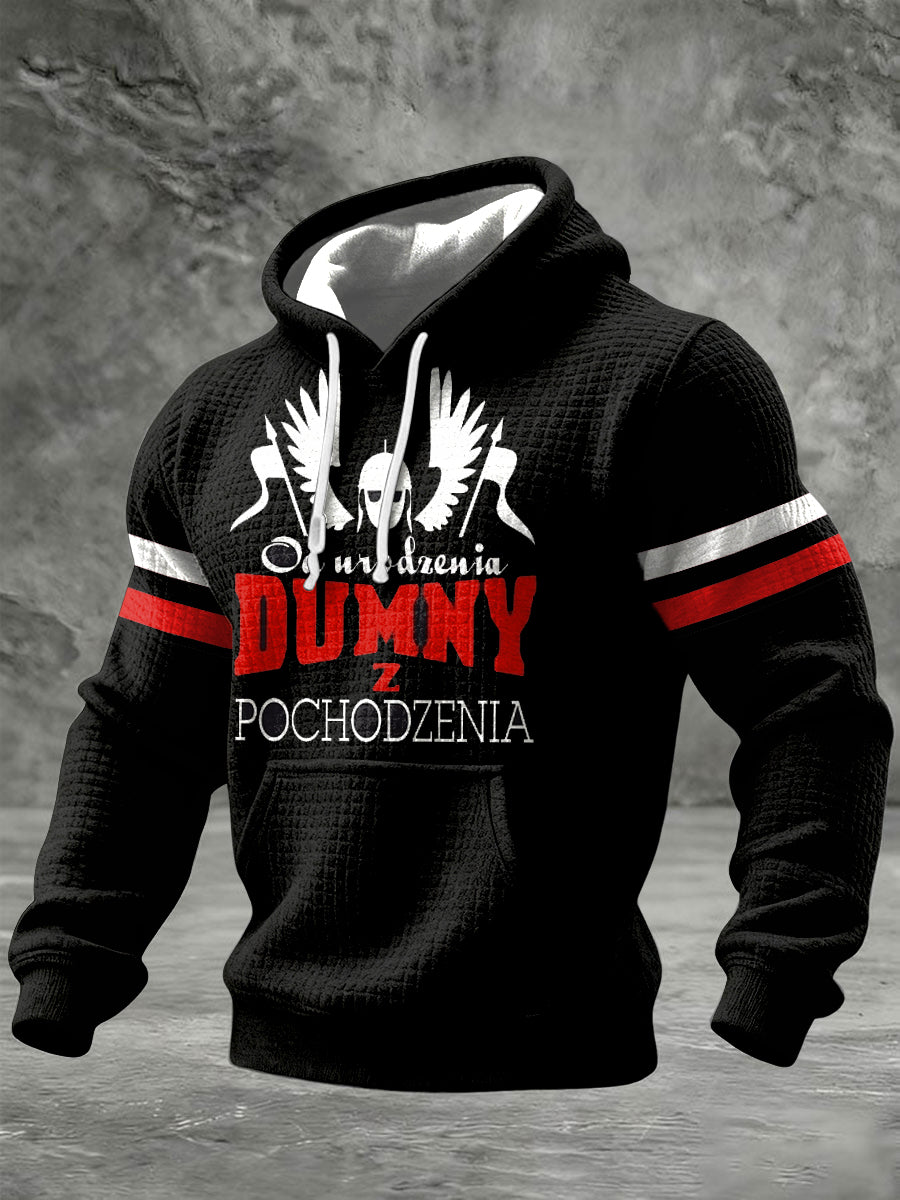 Retro abstrakcyjna polska bluza z kapturem DUMNY kawaleria casualowa z kapturem