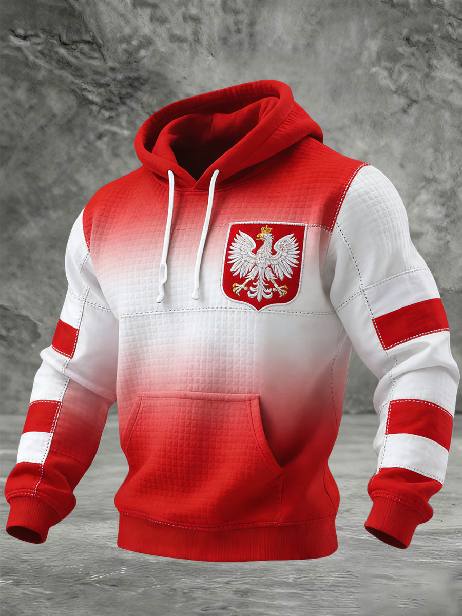 Retro Polską Flagę Naszywka Casual Waffle Hoodie