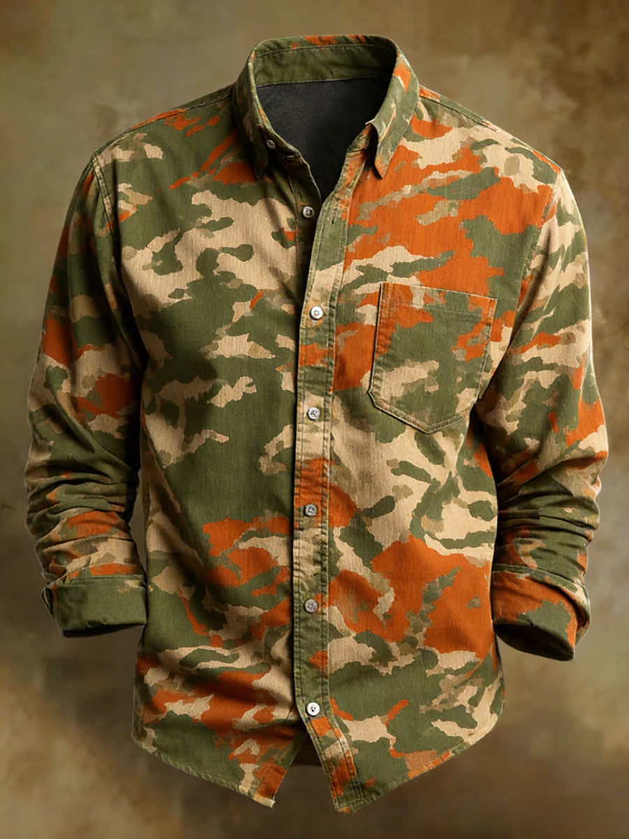 Męska wygodna koszula z długim rękawem Retro Art Print Business