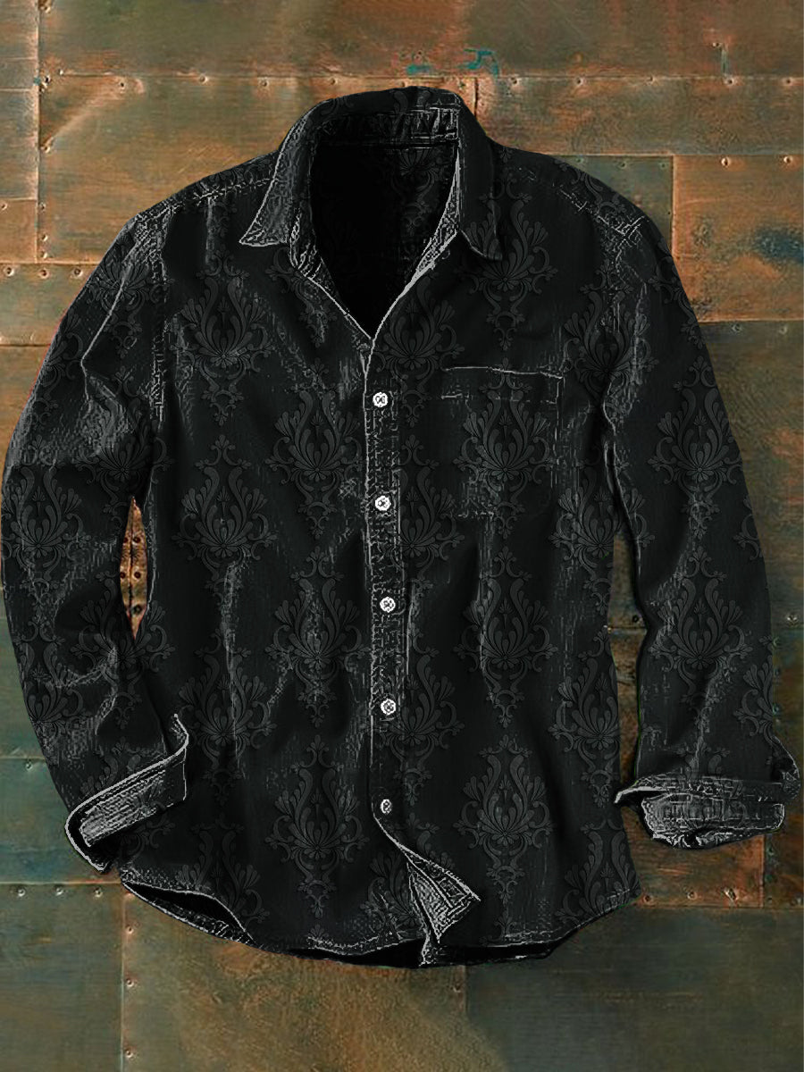 Męskie Unisex Vintage Gothic Kwiatowy Abstrakcyjny Nadruk Nieformalna Koszula Z Długim Rękawem