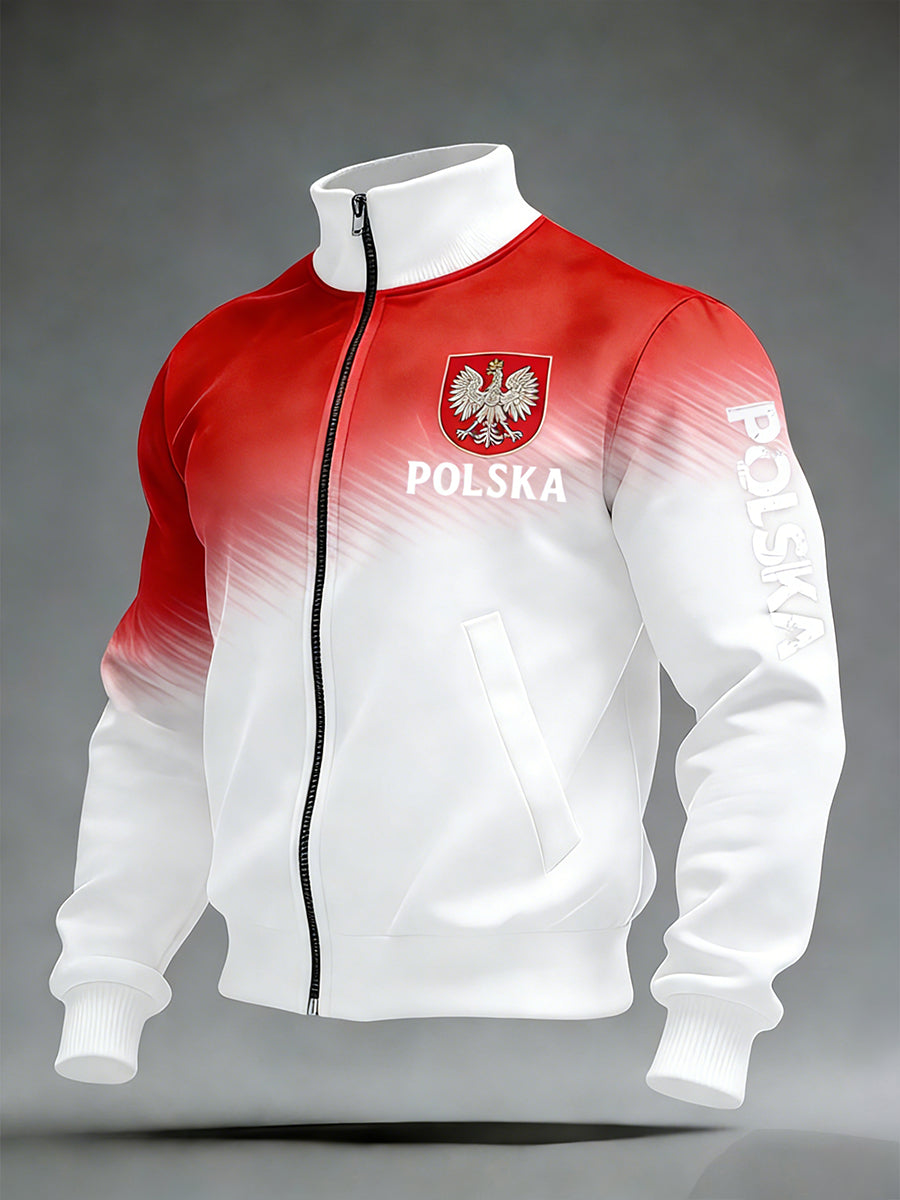 Męski Vintage Polski Art Print Casual I Wygodna Kurtka