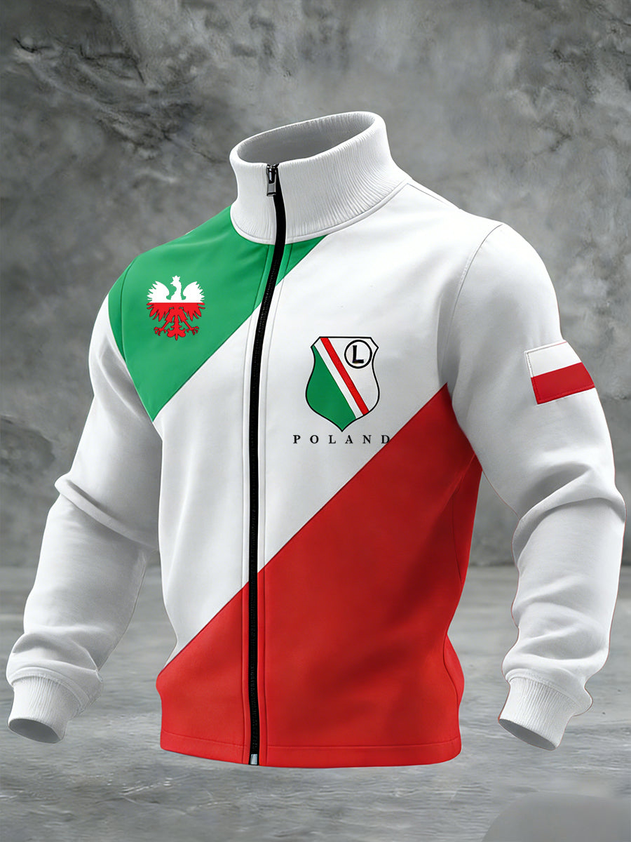 Męski Vintage Polski Art Print Casual I Wygodna Kurtka