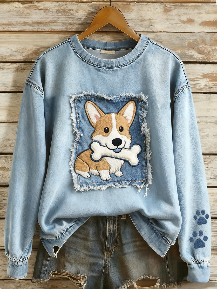 Damska bluza z długim rękawem w stylu retro Patchwork Animal Art Print Casual Comfort