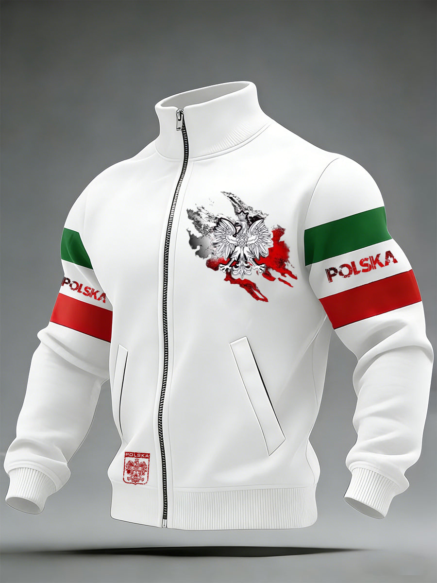 Męski Vintage Polski Art Print Casual I Wygodna Kurtka