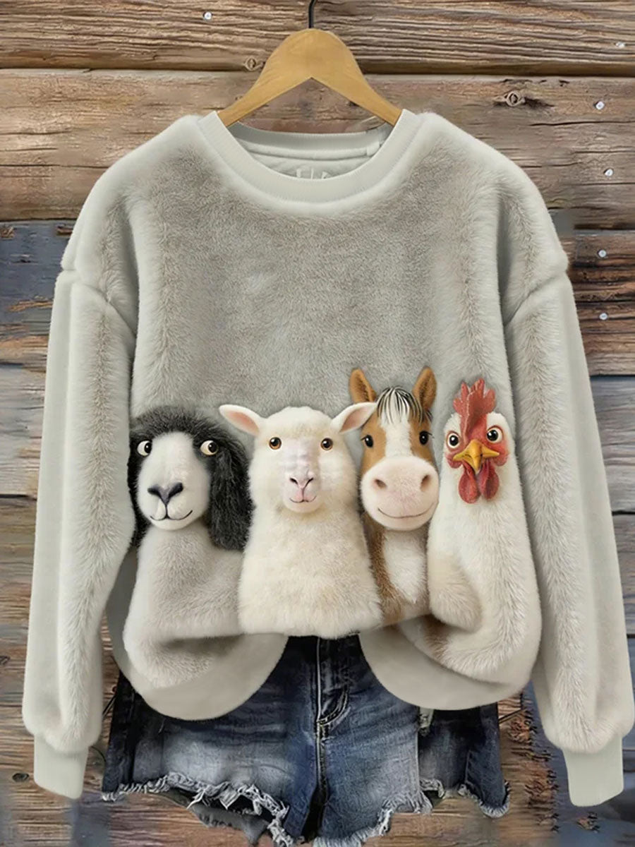 Damska śliczna flanelowa bluza ze wzorem grafiki zwierząt hodowlanych