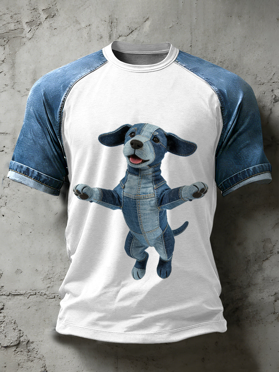 Męska koszulka z krótkim rękawem w stylu retro z nadrukiem Patchwork