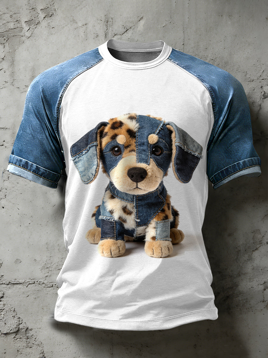Męska koszulka z krótkim rękawem w stylu retro z nadrukiem Patchwork